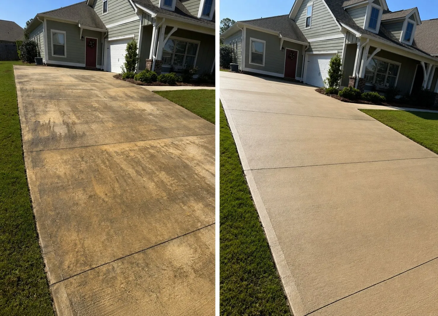 Concrete driveway before and after cleaning